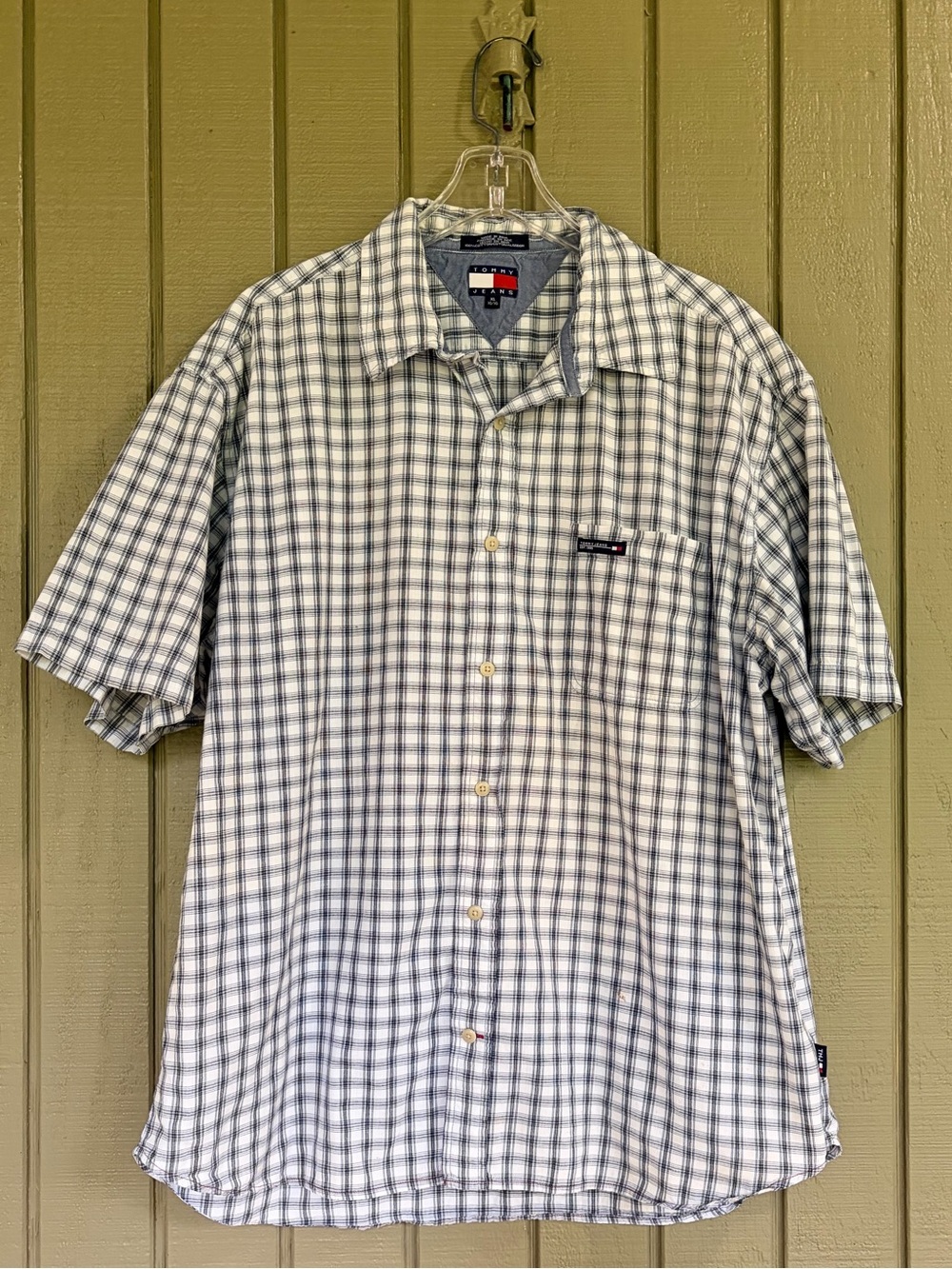 Vintage Tommy Jeans Men's XL Plaid Button Up Shirt 2001 Y2K Short Sleeve
Logo